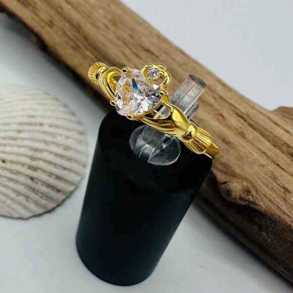 Gold Plated Sterling Silver Claddagh Ring, Irish Ring, Friendship Ring - Picture 4 of 5